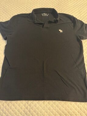 Abercrombie & Fitch Black Polo with Contrasting Moose Logo